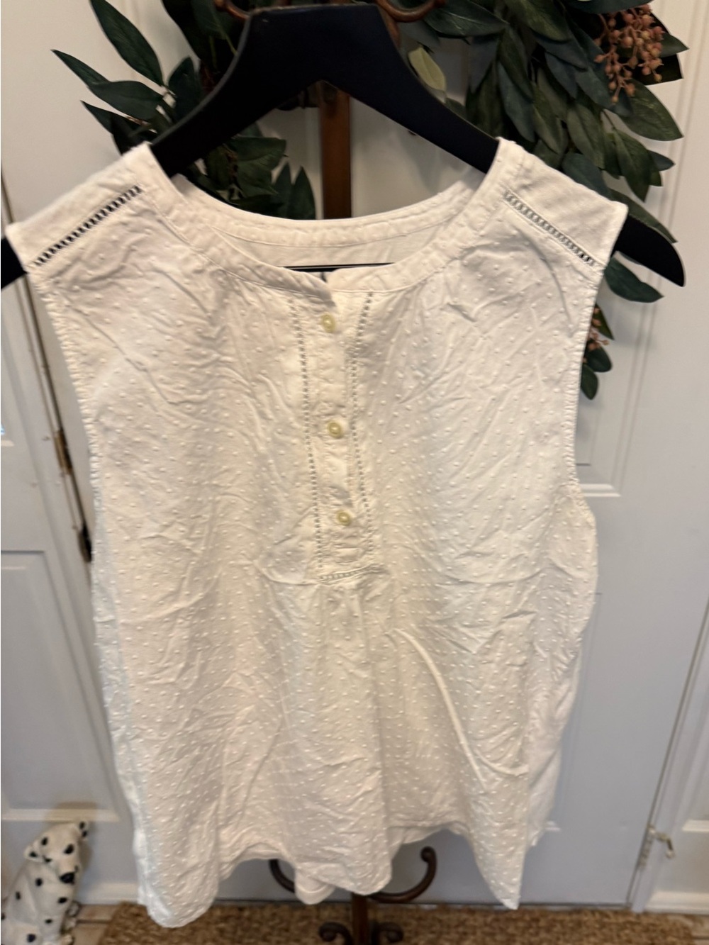 Loft White Textured Swiss Dot Polka Dot Sleeveless Popover Top XL